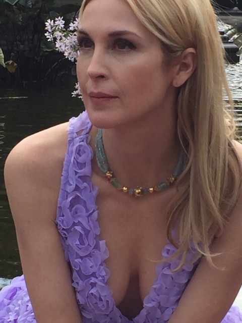 Gossip Girl's Kelly Rutherford wearing our Aquamarine and Beryl Necklace.