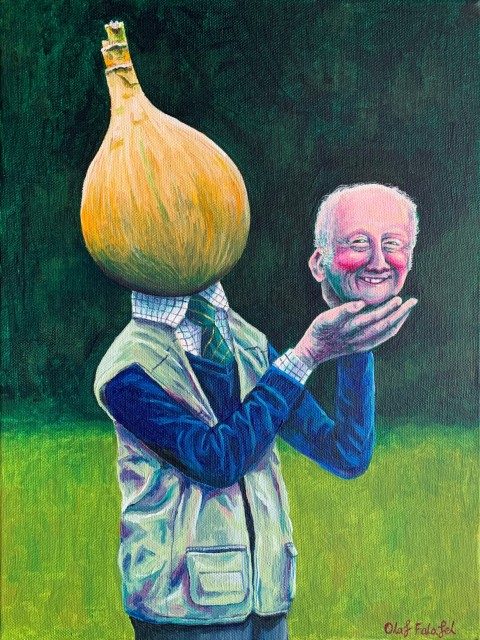 Olaf Falafel, Mr Onion and his Prize Winning Graham, Acrylic on Canvas, 40 x 30 cm