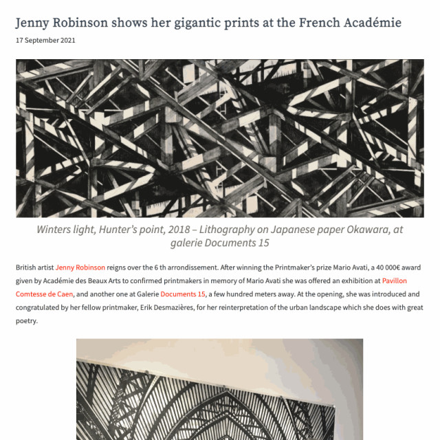 Jenny Robinson shows her gigantic prints at the French Académie