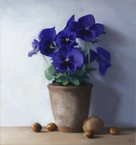 Blue Pansies and Nuts, oil on linen, 32 x 30 cm £2,250