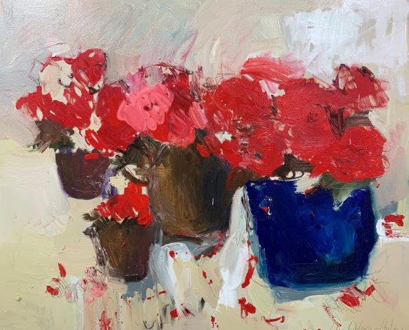 Lilia Orlova-Holmes, Flower pots, oil on canvas, 100 x 90 cm