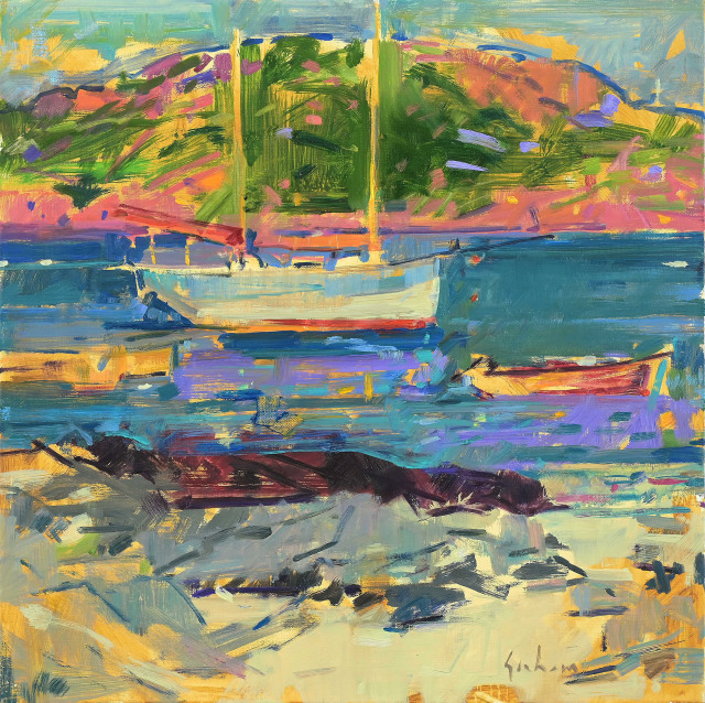 Peter Graham ROI RSW, Iona Mooring, Oil on canvas, 55cm x 55cm/ 21.75in x 21.75in