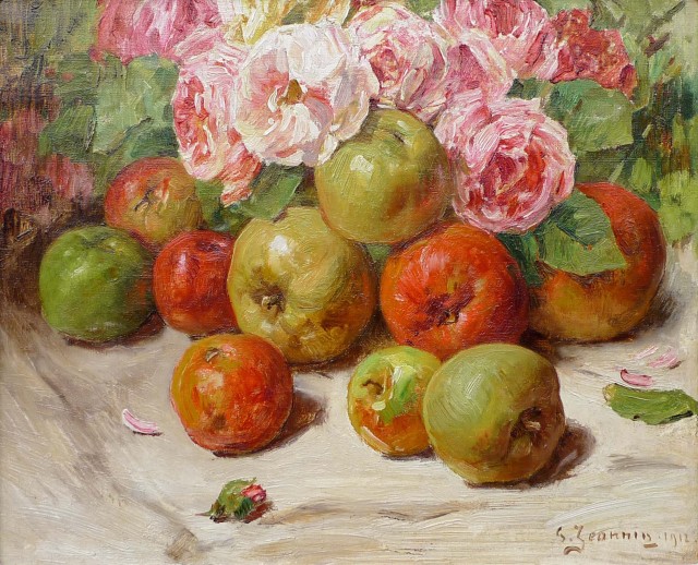 Georges Jeannin, Still life with apples and roses