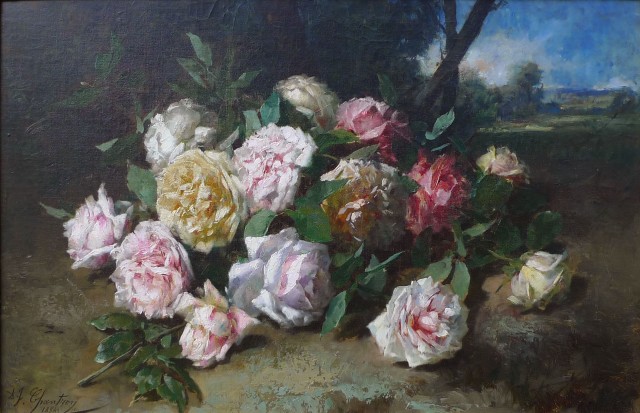 Alexandre-Jacques Chantron, Still life of roses 18 x 25.5 inches canvas size
