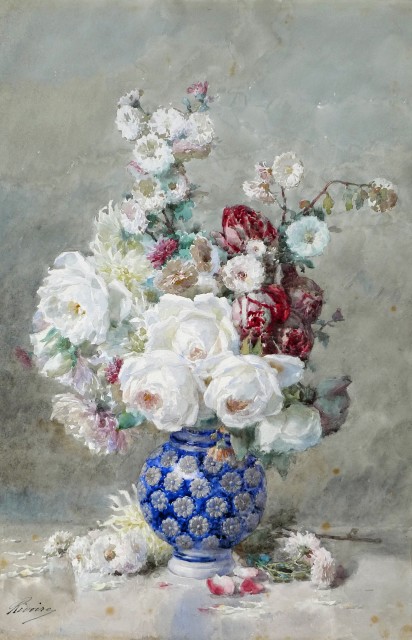 Francois Rivoire, Flowers in a blue vase