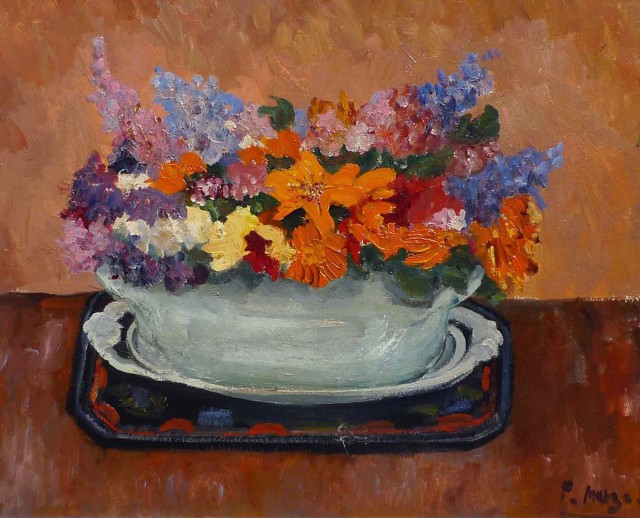 Paul Maze, Wild flowers in a green bowl