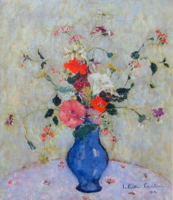 Juliette Cambier, Summer flowers in a blue vase