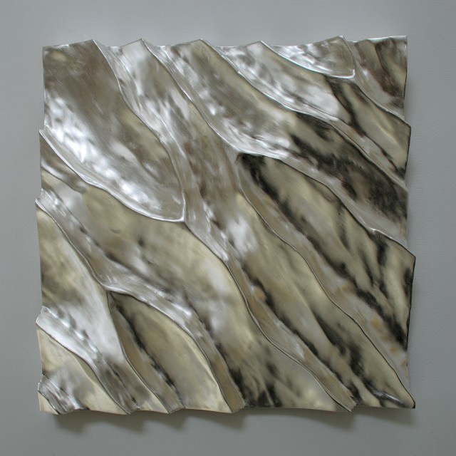 Shifting sands 11, silver on carved wood, 50 cm square