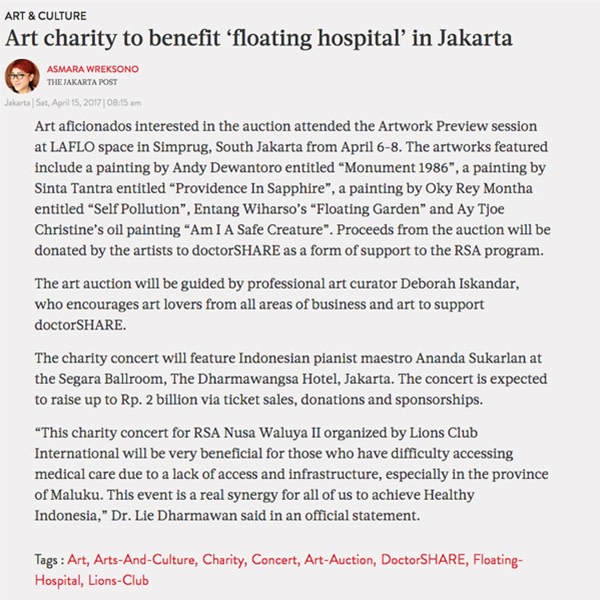 Art Charity to benefit 'floating hospital' in Jakarta