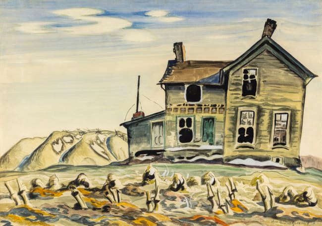 Charles Burchfield (1893-1967) Deserted House, 1918 Signed and dated at lower right: Chas Burchfield 1918; inscribed on verso: April 13, 1918 Watercolor on paper 17½ x 25¼ inches 44.5 x 64.1 cm SOLD