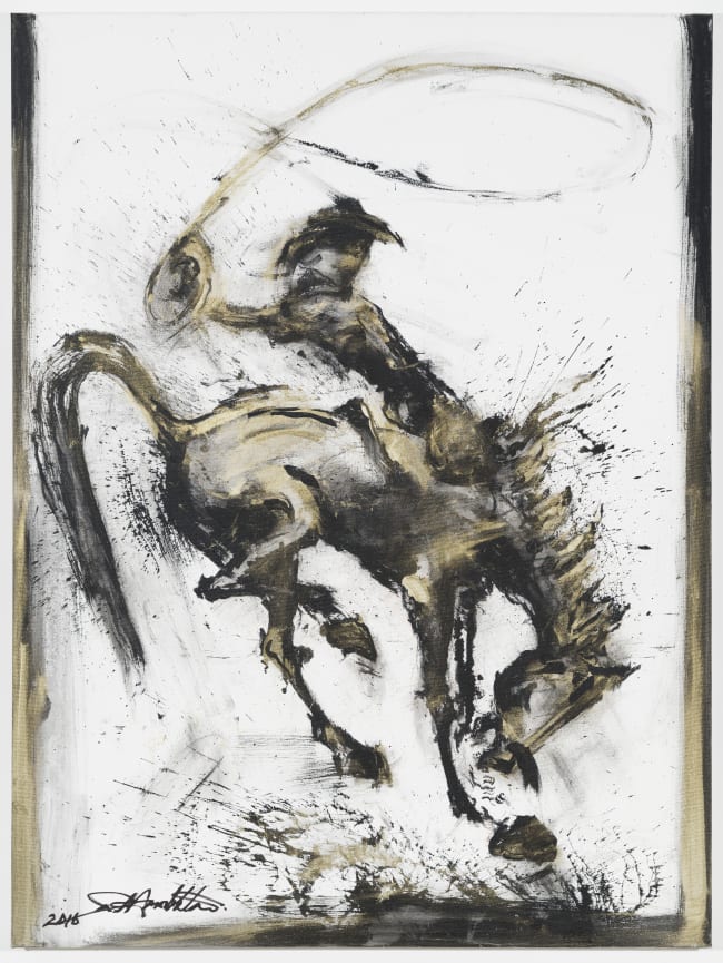 Richard Hambleton - Horse and Rider (Black and Gold on White), 2016