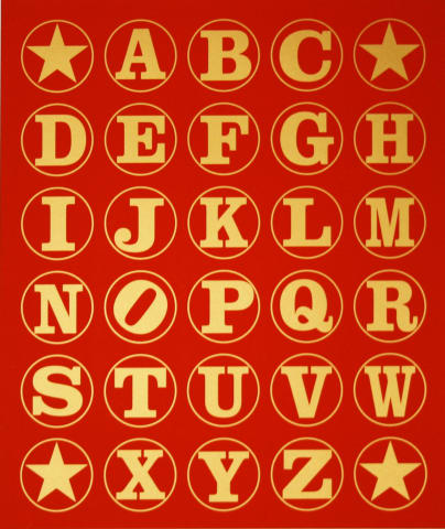 Robert Indiana, Alphabet Wall (Gold/Red), 2011