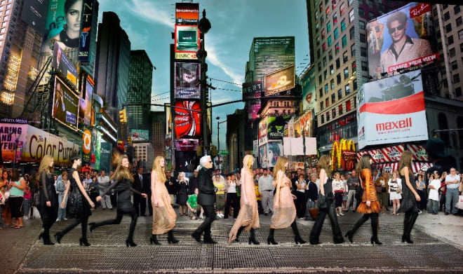 Simon Procter, Karl Lagerfeld in Times Square, Editorial for Harper's Bazaar 2006, NYC