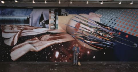 Bob Adelman, James Rosenquist with completed 