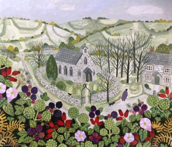 Vanessa Bowman, Church and Late Summer Hedgerow, 2020