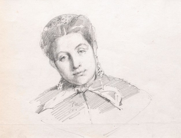 Alexandre-Louis Leloir, Portrait of a lady wearing shell earrings, possibly the artist's aunt Isabel Colin (1833–1877), 1869