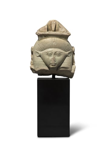 Egyptian sistrum handle with head of Hathor, Late Dynastic Period, 26th Dynasty, c.664-525 BC