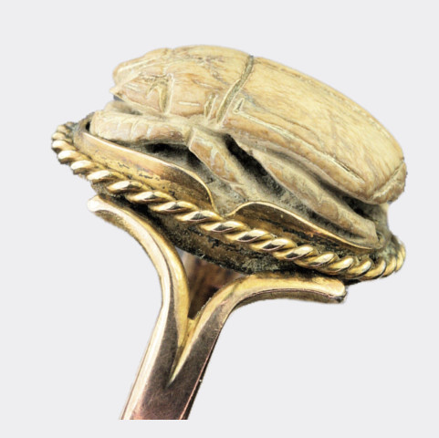 Egyptian scarab ring, 2nd Intermediate Period, c. 1800-1570 BC; the gold setting is early 20th century