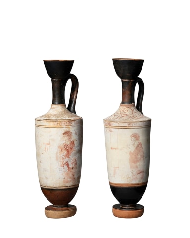 Two Greek white-ground lekythoi, Athens, c.450-430 BC, attributed to the Carlsberg Painter