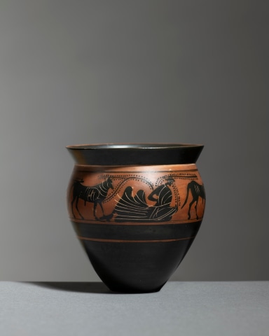 Greek black-figure mastoid cup, Athens, c.490-470 BC, attributed to the workshop of the Haimon Painter