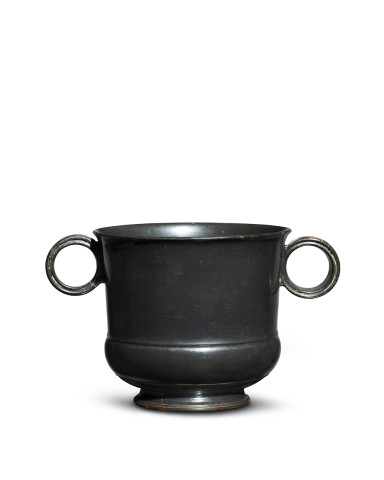 Greek black-glaze two-handled mug, Athens, c.450-400 BC