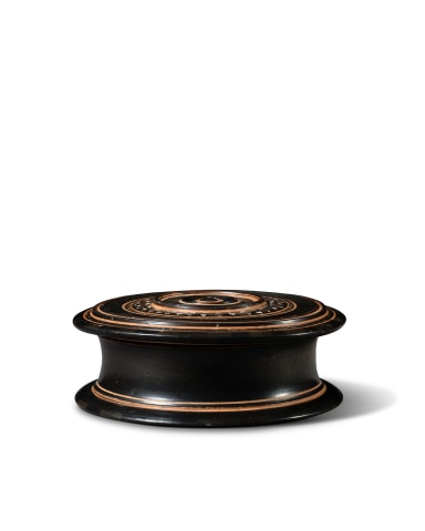Greek black-glaze pyxis, South Italy, Campania, Teano Ware, c.330-300 BC