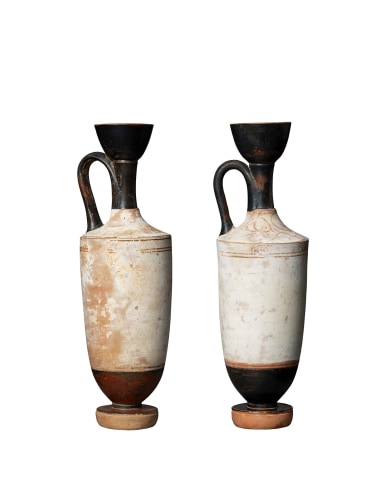 Two Greek white-ground lekythoi, Athens, c.450-430 BC, attributed to the Carlsberg Painter