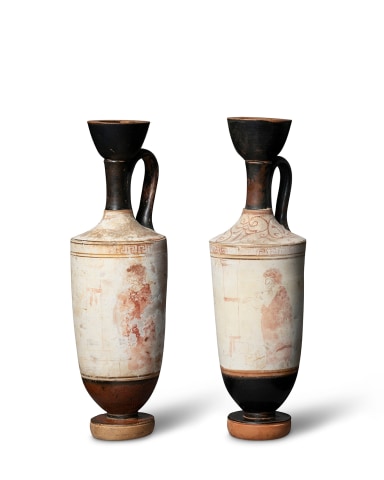 Two Greek white-ground lekythoi, Athens, c.450-430 BC, attributed to the Carlsberg Painter