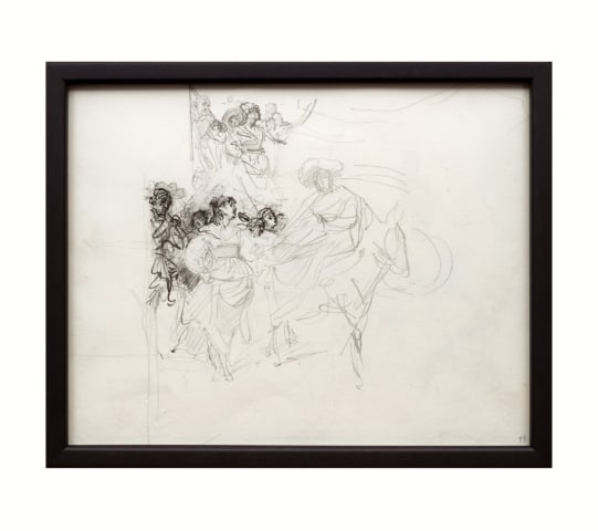 Alexandre-Louis Leloir, Study for a painting: a man on horseback followed by a crowd