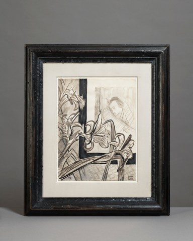 Françoise Gilot, Still life with lilies and an Ukiyo-e print (A View), 1941