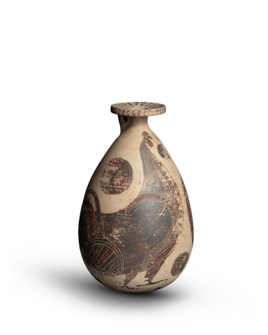 Etrusco-Corinthian alabastron with cockerels, Etruria, c.590-580 BC, Group of the American Academy Painter