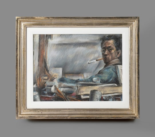 Toshio Bando, Self-portrait in the studio, smoking a cigarette, c.1925