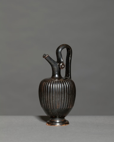 Greek black-glaze ribbed prochous, Athens, c.4th century BC