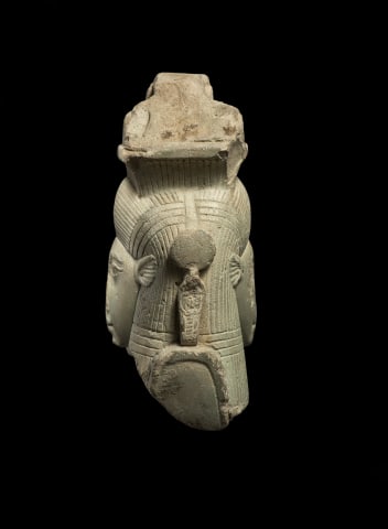 Egyptian sistrum handle with head of Hathor, Late Dynastic Period, 26th Dynasty, c.664-525 BC