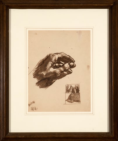 Sir Stanley Spencer, 20. The Artist's Hand and a Study for a Painting, possibly 'Zacharias and Elizabeth' (recto); and A Figure Study (verso), 1913