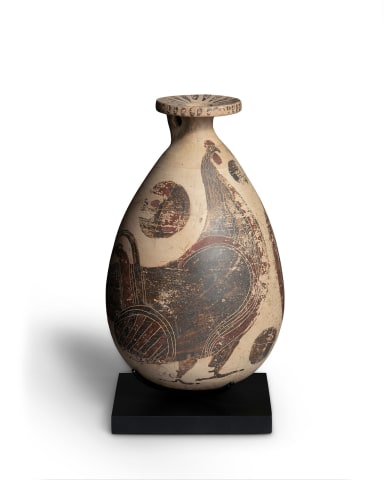Etrusco-Corinthian alabastron with cockerels, Etruria, c.590-580 BC, Group of the American Academy Painter