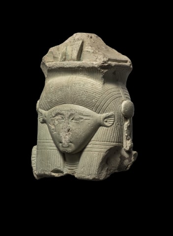 Egyptian sistrum handle with head of Hathor, Late Dynastic Period, 26th Dynasty, c.664-525 BC