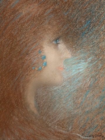 Lucien Lévy-Dhurmer, Head of a young girl, 1892