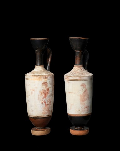 Two Greek white-ground lekythoi, Athens, c.450-430 BC, attributed to the Carlsberg Painter
