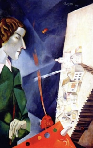 日本通販Marc Chagall、AUTO-PORTRAIT AVEC PALETTE、希少な額装用画集画、新品額装付、fan 人物画