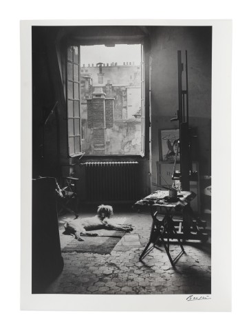 Brassaï, Picasso's studio, rue des Grand Augustins, with his dog, Kazbeck, 1944, 1944