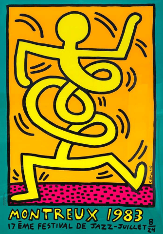 Keith haring, Montreaux Jazz (green) original poster (FRAMED, 1983