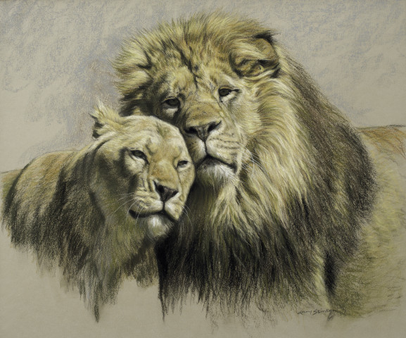 Gary Stinton Study Of Pair Of African Lions Jonathan Cooper