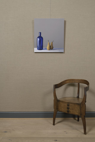 Jo Barrett, Still Life with Blue Glass Bottle and Pears