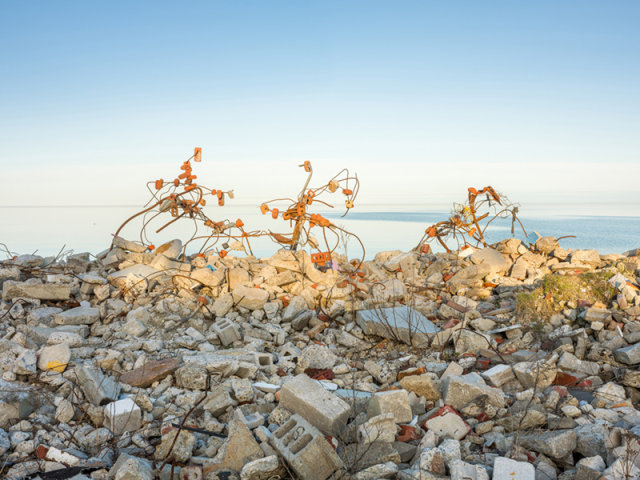Robert Burley, Constructions of brick and rebar, Tommy Thompson Park, 2019