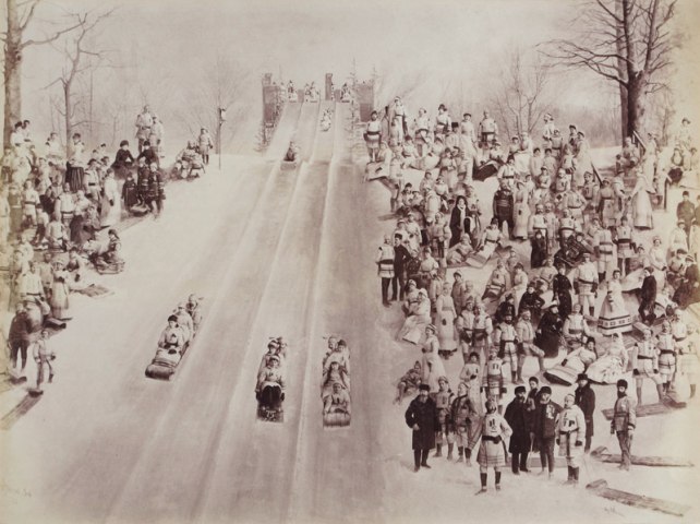 William Notman Studios, Tobogganing on Mount Royal Park Side, Montreal, Canada, 1885