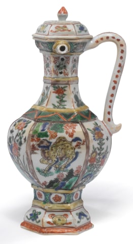 A CHINESE FAMILLE VERTE PUZZLE JUG AND COVER, Kangxi (1662 - 1722)