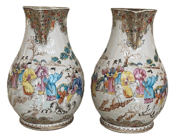 A PAIR OF LARGE FAMILLE ROSE CIDER JUGS, Qianlong (1736 1795)