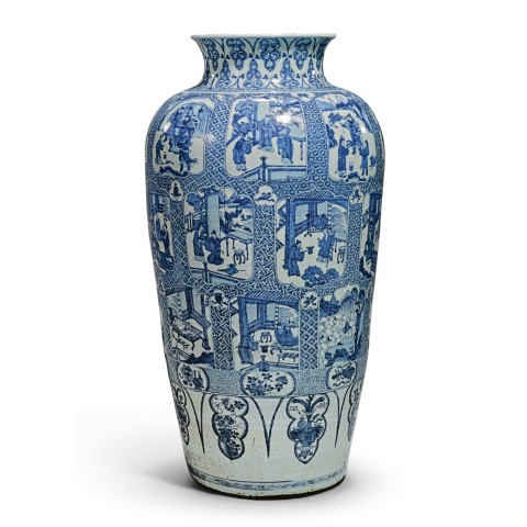 A LARGE CHINESE KANGXI BLUE AND WHITE ‘SOLDIER’ VASE PAINTED WITH THE TWENTY-FOUR PARAGONS OF FILIAL PIETY, KANGXI (1662-1722)