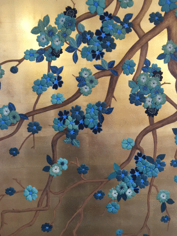 Genting Dream Cruise Liner , Digital art work; painted wall hangings; painting on gold-leafed panels
